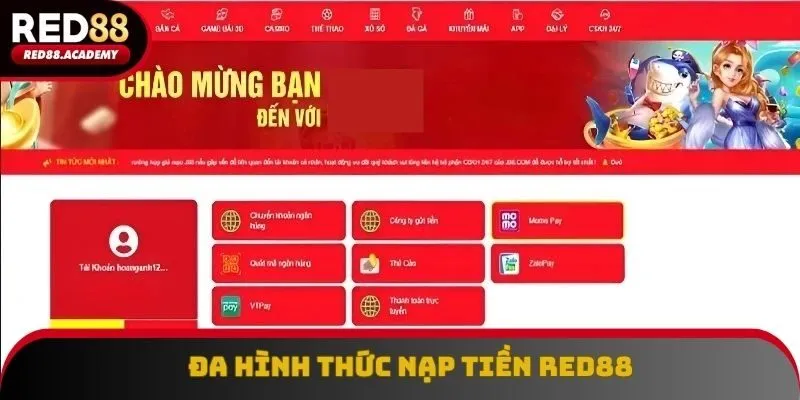 Đa hình thức nạp tiền RED88 dành cho các hội viên